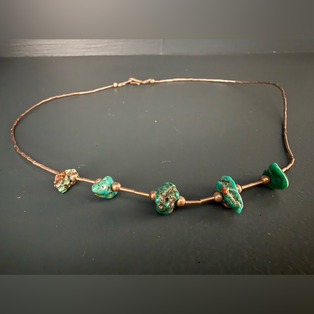 Vintage Turquoise & Sterling Silver Necklace Heishi 16” Southwestern Boho